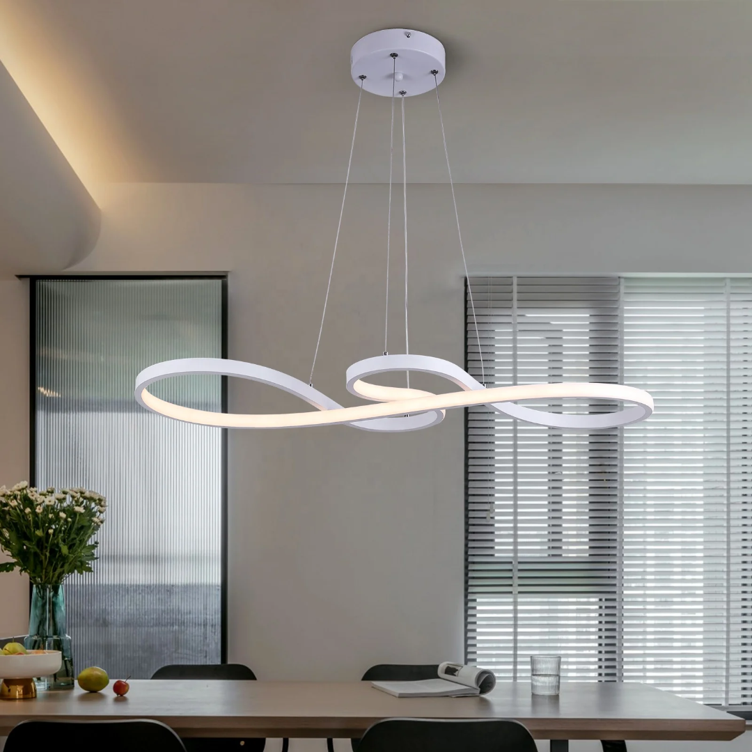 Modern Circle Hanging Fixture with Remote Dimming for Dining Room & Kitchen Island Adjustable Height 47 in Black White Gold Finish Contempor | Thomler