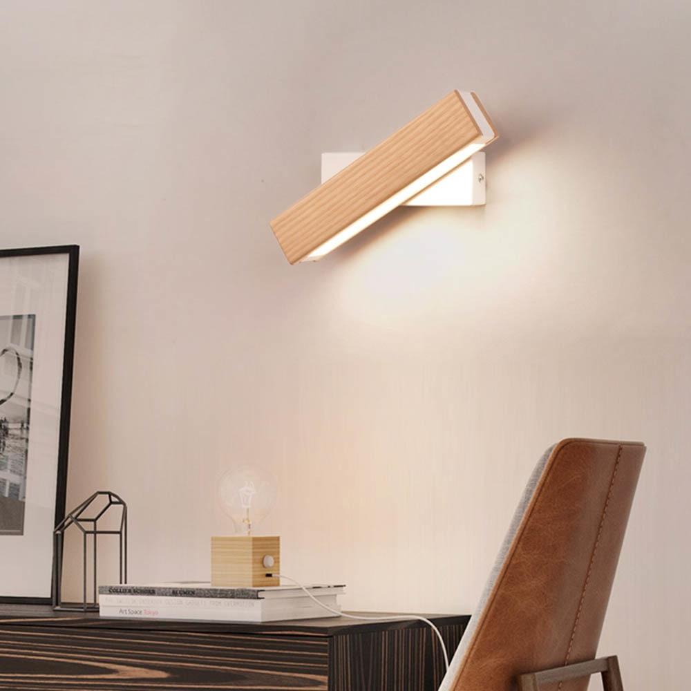 Drehbare Wandleuchte aus Holz, schwenkbare LED-Akzentbeleuchtung, dunkles Holz-Finish, Schlafzimmer, Flur, Wohnzimmer, Leselicht, minimalistisch | Thomler