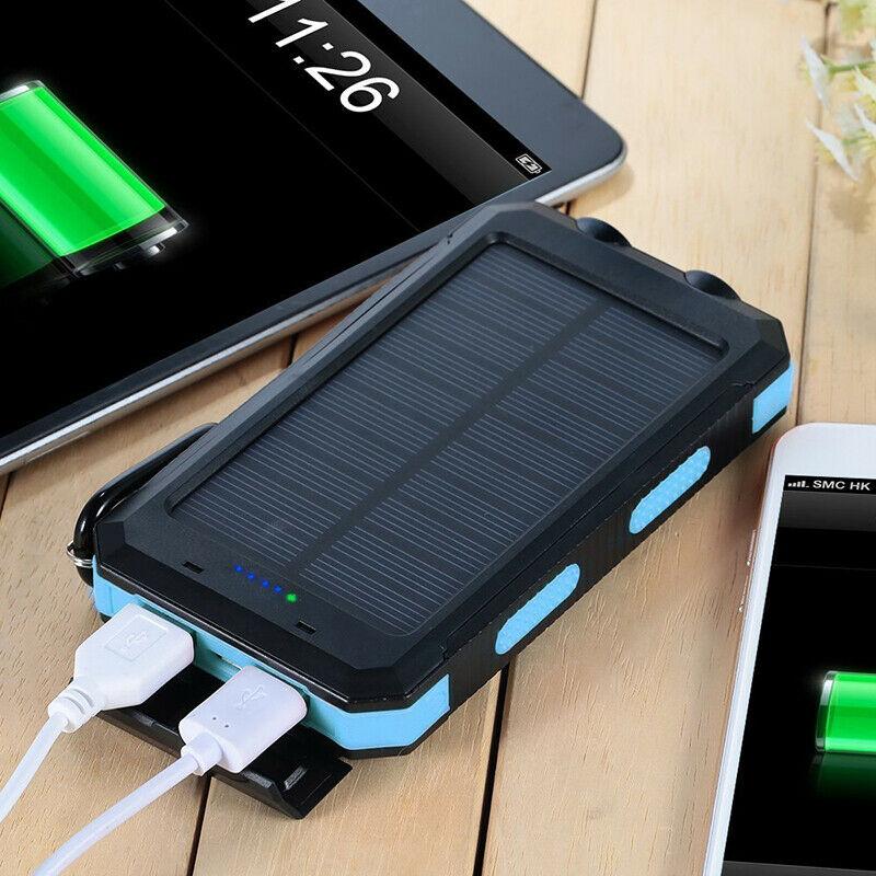 Batería recargable de 500000 mAh, cargador portátil de doble puerto USB para emergencias al aire libre con panel solar y linterna LED para camping, viajes y senderismo | Thomler
