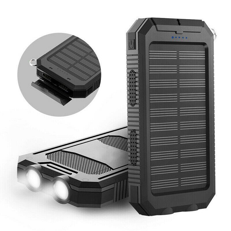 Batería recargable de 500000 mAh, cargador portátil de doble puerto USB para emergencias al aire libre con panel solar y linterna LED para camping, viajes y senderismo | Thomler