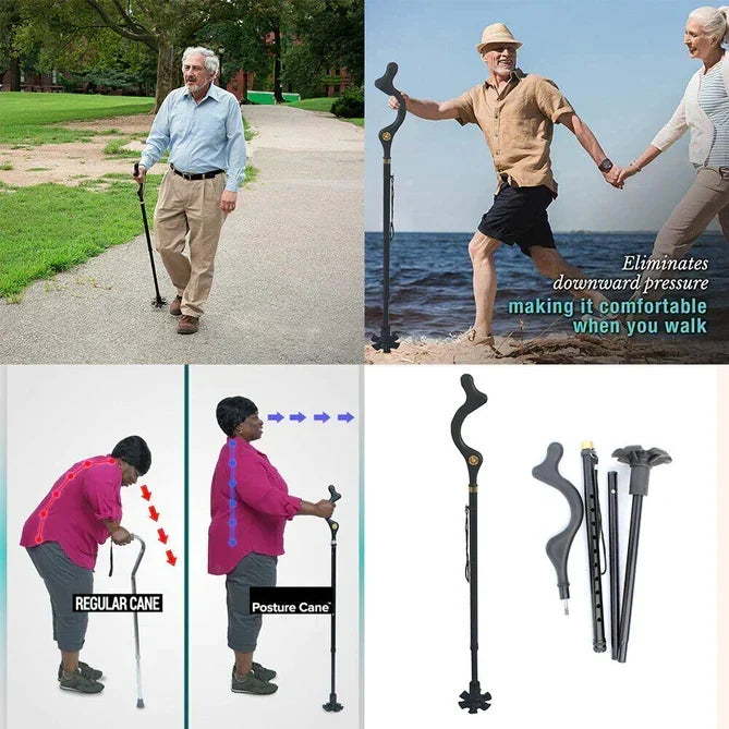 Verstelbare wandelstok met ergonomische handgreep en 360-graden voet, 12 hoogte-instellingen