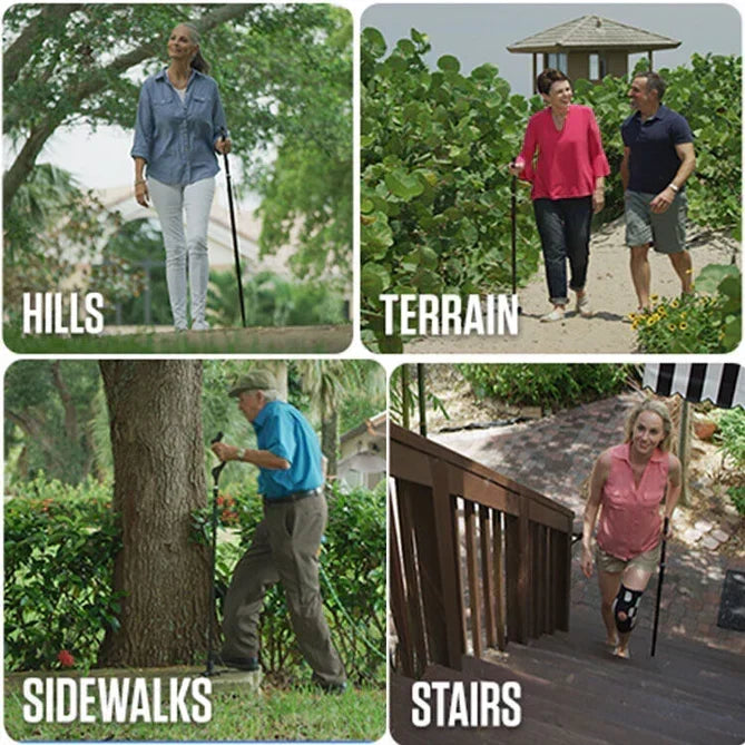 Verstelbare wandelstok met ergonomische handgreep en 360-graden voet, 12 hoogte-instellingen