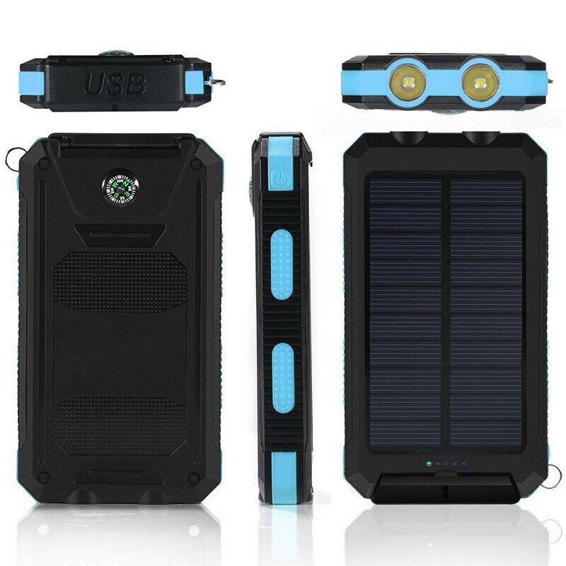 Batería recargable de 500000 mAh, cargador portátil de doble puerto USB para emergencias al aire libre con panel solar y linterna LED para camping, viajes y senderismo | Thomler