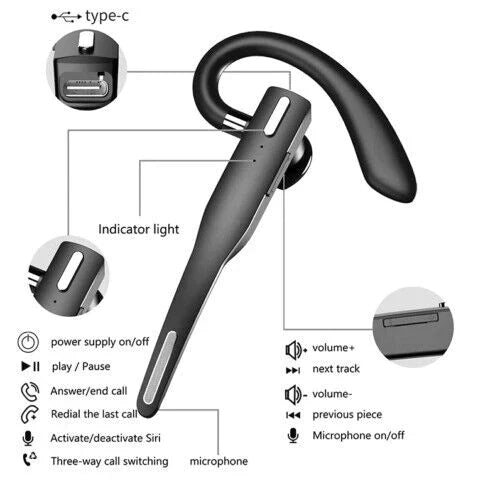 Auricular inalámbrico monoaural con reducción de ruido y alcance de 10 m para conducción, entregas y trabajo de campo | Thomler