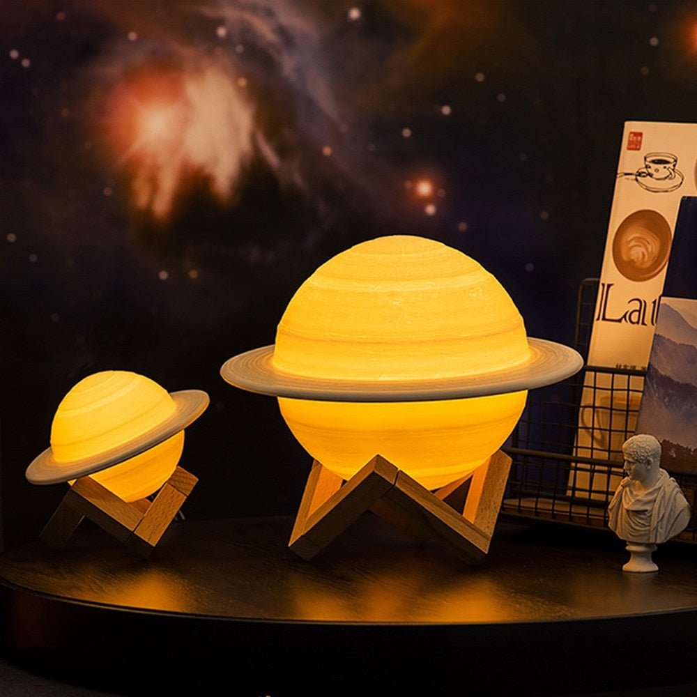 Saturn Planet Desk Lamp 6-Inch 3D Printed Sphere LED with Remote Control Dual-Tone Lighting USB Rechargeable Wireless Tabletop Night Light f | Thomler