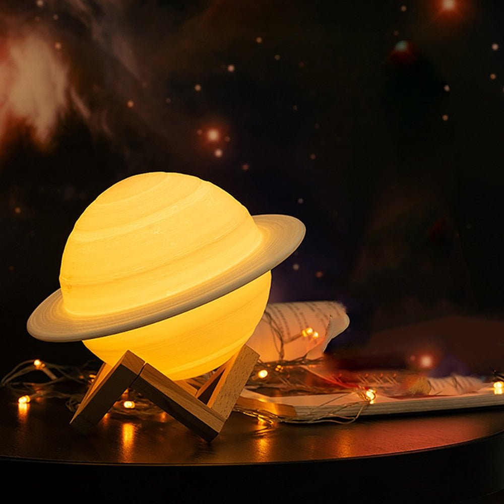 Saturn Planet Desk Lamp 6-Inch 3D Printed Sphere LED with Remote Control Dual-Tone Lighting USB Rechargeable Wireless Tabletop Night Light f | Thomler