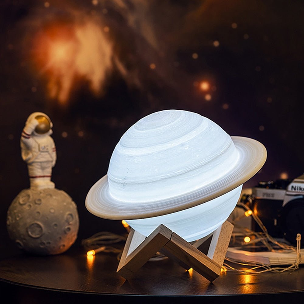 Saturn Planet Desk Lamp 6-Inch 3D Printed Sphere LED with Remote Control Dual-Tone Lighting USB Rechargeable Wireless Tabletop Night Light f | Thomler