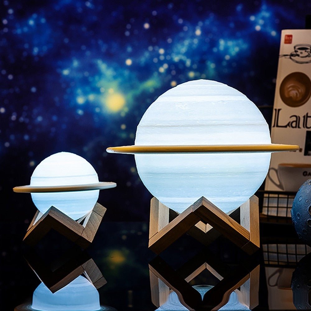 Saturn Planet Desk Lamp 6-Inch 3D Printed Sphere LED with Remote Control Dual-Tone Lighting USB Rechargeable Wireless Tabletop Night Light f | Thomler