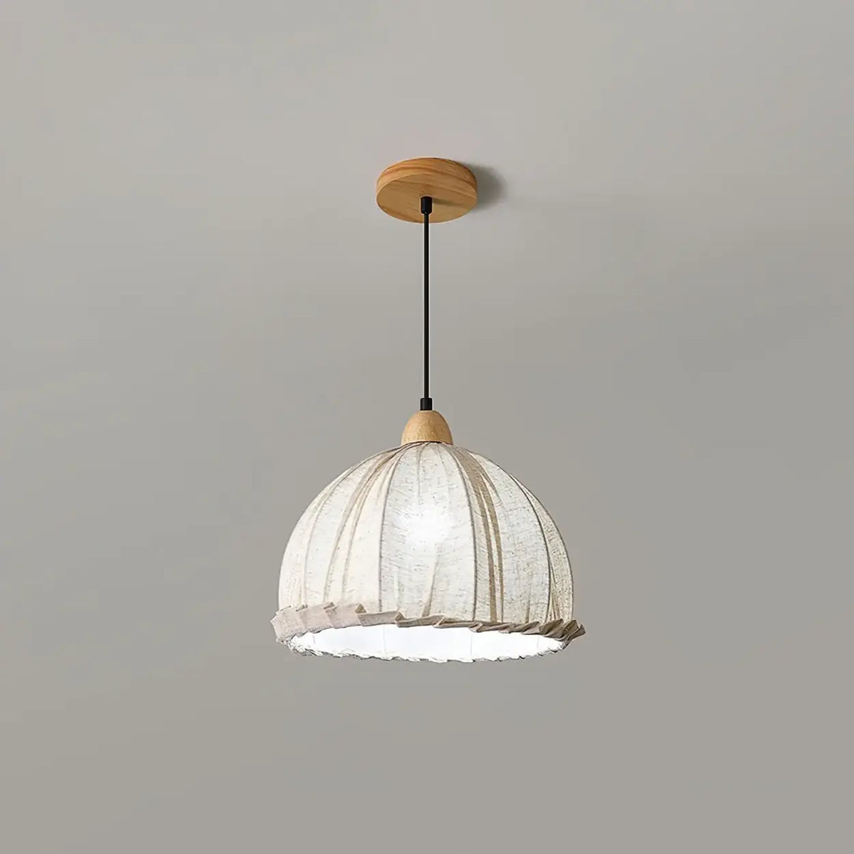 Wood & Linen Drum Ceiling Light 59 in Drop for Dining Tables Kitchen Islands E27 Socket Adjustable Hanging Fixture Natural Minimalist | Thomler