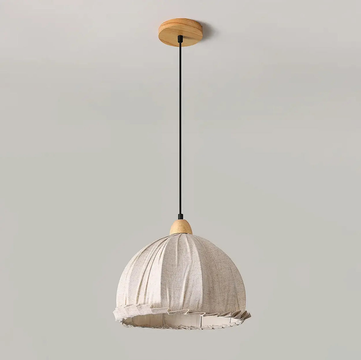 Wood & Linen Drum Ceiling Light 59 in Drop for Dining Tables Kitchen Islands E27 Socket Adjustable Hanging Fixture Natural Minimalist | Thomler
