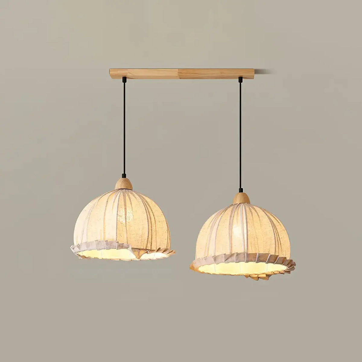 Wood & Linen Drum Ceiling Light 59 in Drop for Dining Tables Kitchen Islands E27 Socket Adjustable Hanging Fixture Natural Minimalist | Thomler