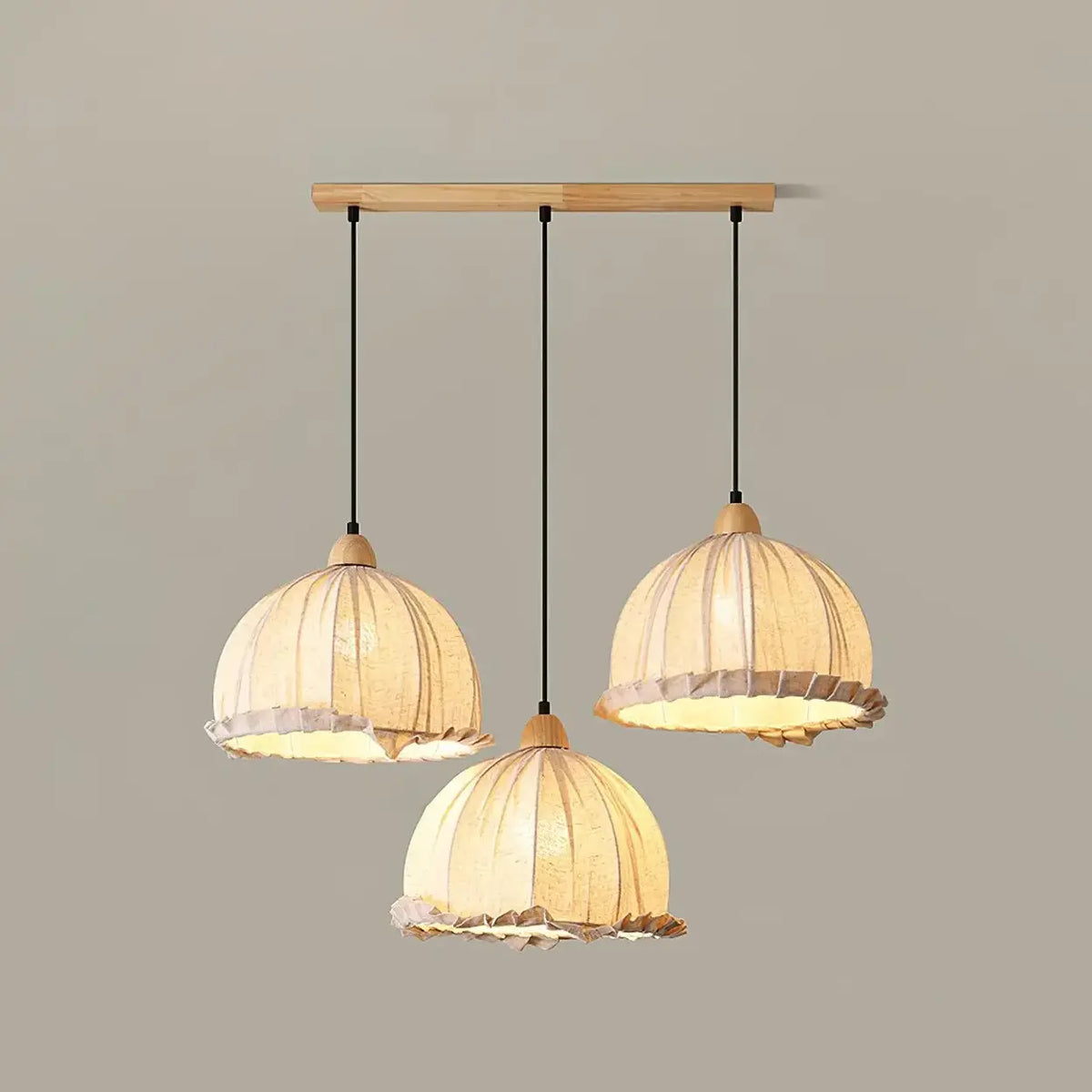 Wood & Linen Drum Ceiling Light 59 in Drop for Dining Tables Kitchen Islands E27 Socket Adjustable Hanging Fixture Natural Minimalist | Thomler