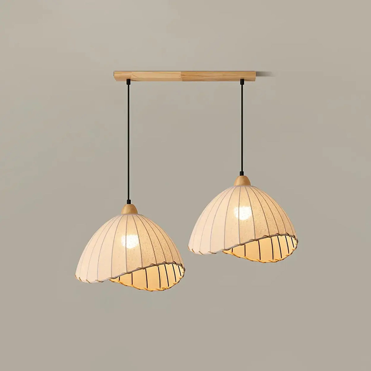 Wood & Linen Drum Ceiling Light 59 in Drop for Dining Tables Kitchen Islands E27 Socket Adjustable Hanging Fixture Natural Minimalist | Thomler