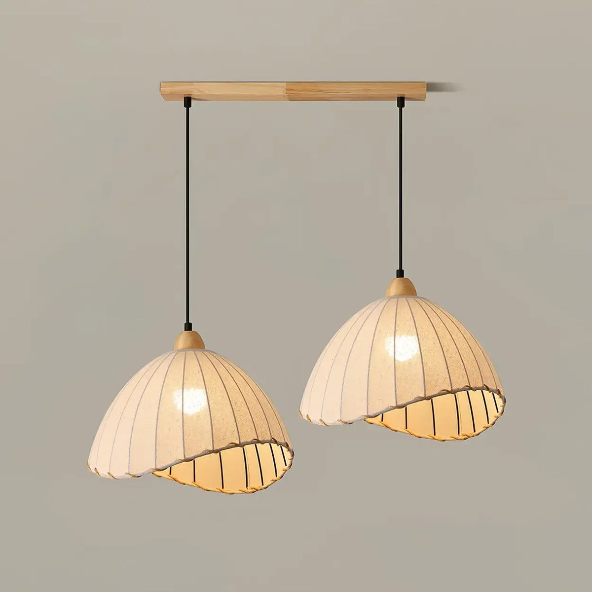 Wood & Linen Drum Ceiling Light 59 in Drop for Dining Tables Kitchen Islands E27 Socket Adjustable Hanging Fixture Natural Minimalist | Thomler