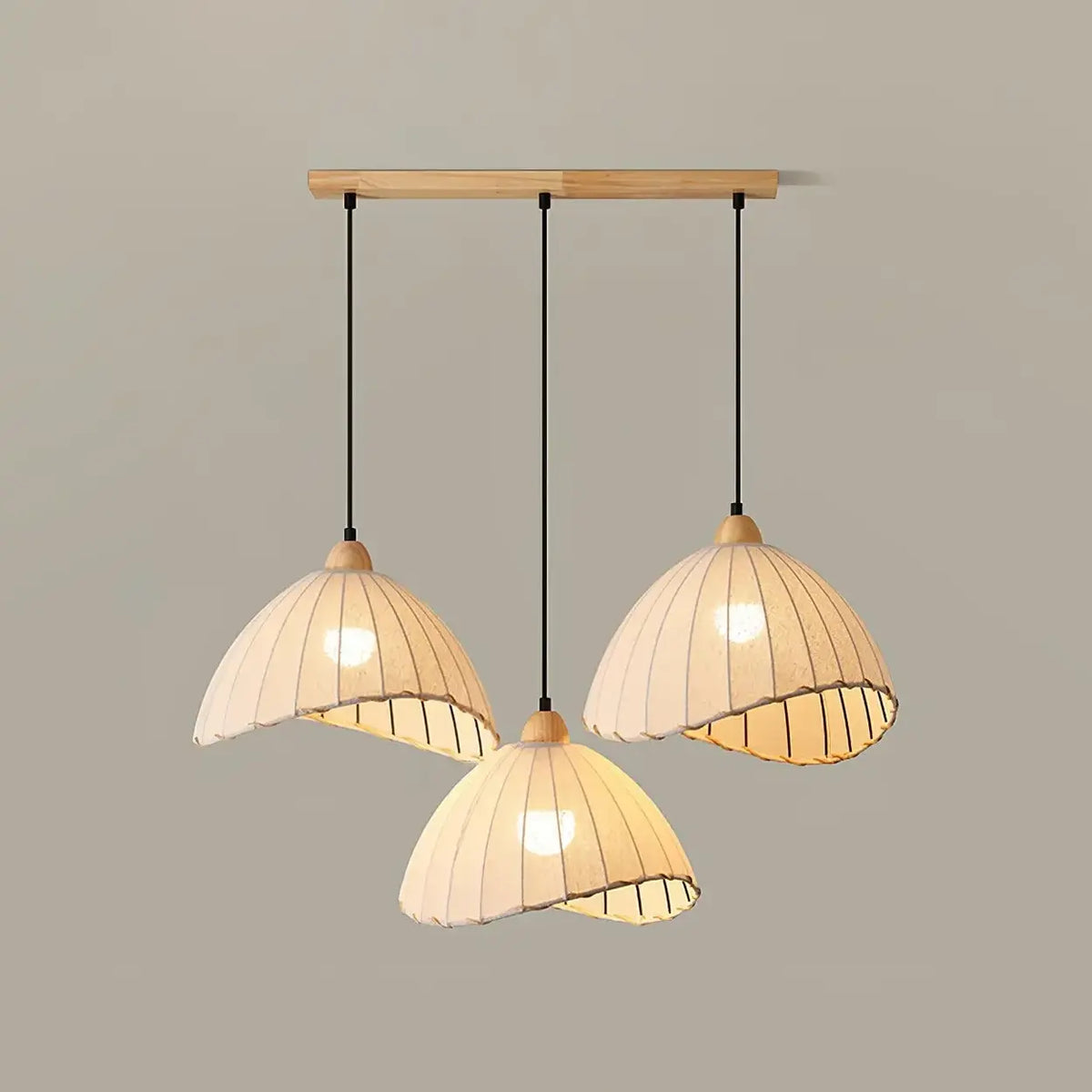 Wood & Linen Drum Ceiling Light 59 in Drop for Dining Tables Kitchen Islands E27 Socket Adjustable Hanging Fixture Natural Minimalist | Thomler