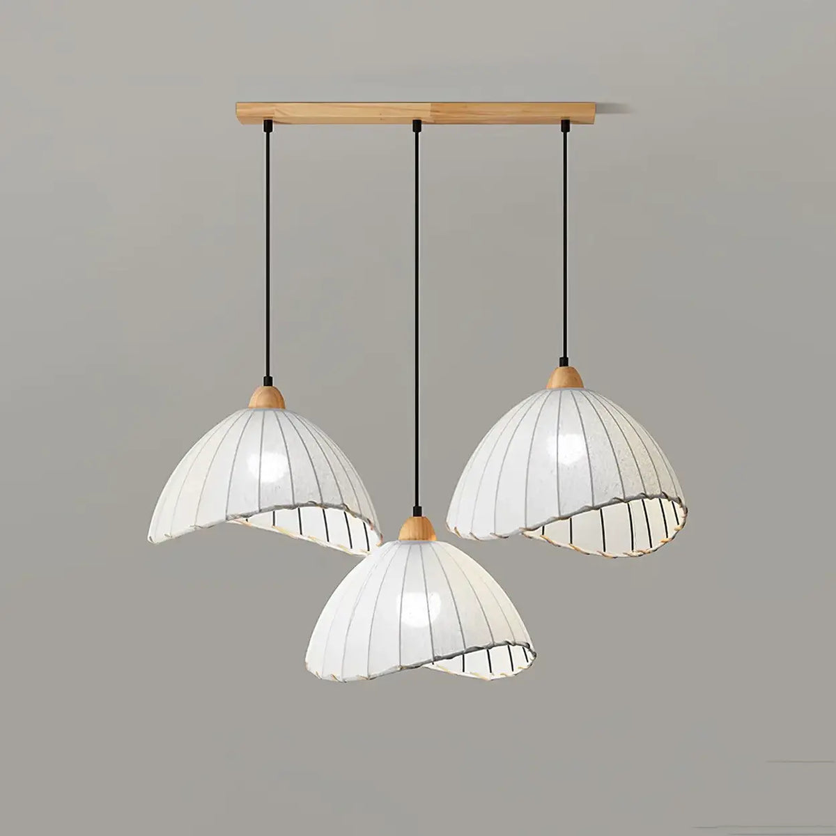 Wood & Linen Drum Ceiling Light 59 in Drop for Dining Tables Kitchen Islands E27 Socket Adjustable Hanging Fixture Natural Minimalist | Thomler