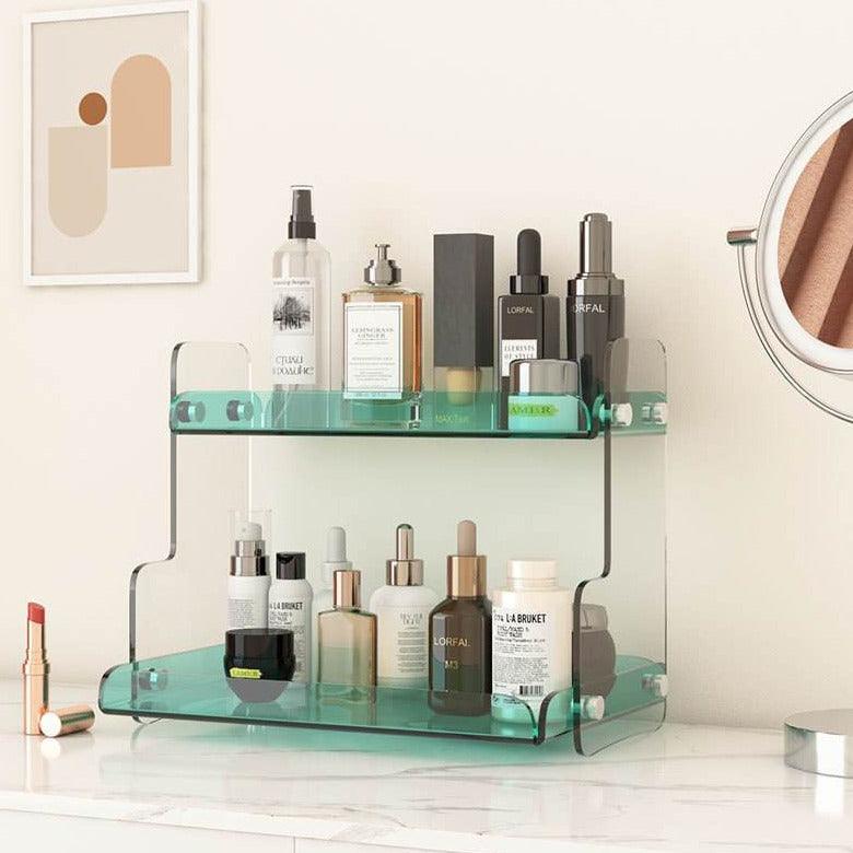 Acrylic Dual-Tier Vanity Organizer Purple 12.6 in Wide Bathroom Countertop Storage Rack for Makeup Skincare Toiletries | Thomler