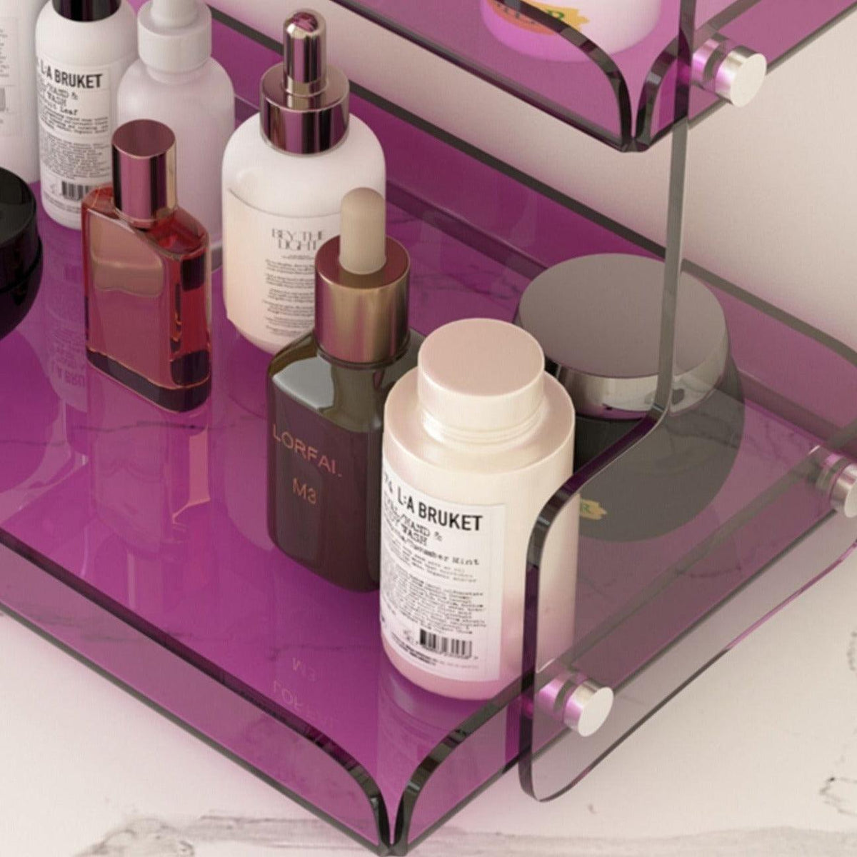 Acrylic Dual-Tier Vanity Organizer Purple 12.6 in Wide Bathroom Countertop Storage Rack for Makeup Skincare Toiletries | Thomler