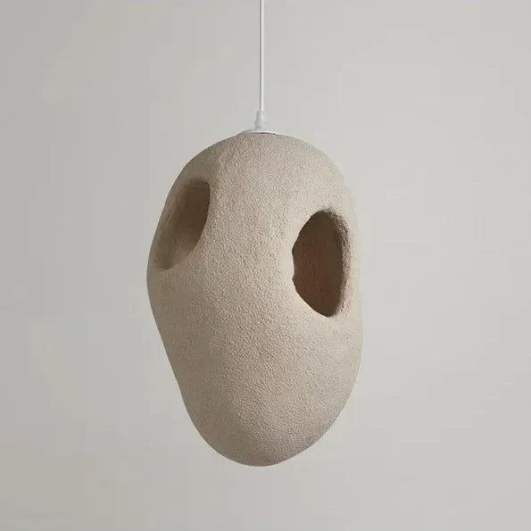 Sculptural Resin Hanging Lamp 12-Inch Cream Organic Sphere Ceiling Fixture for Dining Room Kitchen Island Minimalist Japandi Ambient Lightin | Thomler