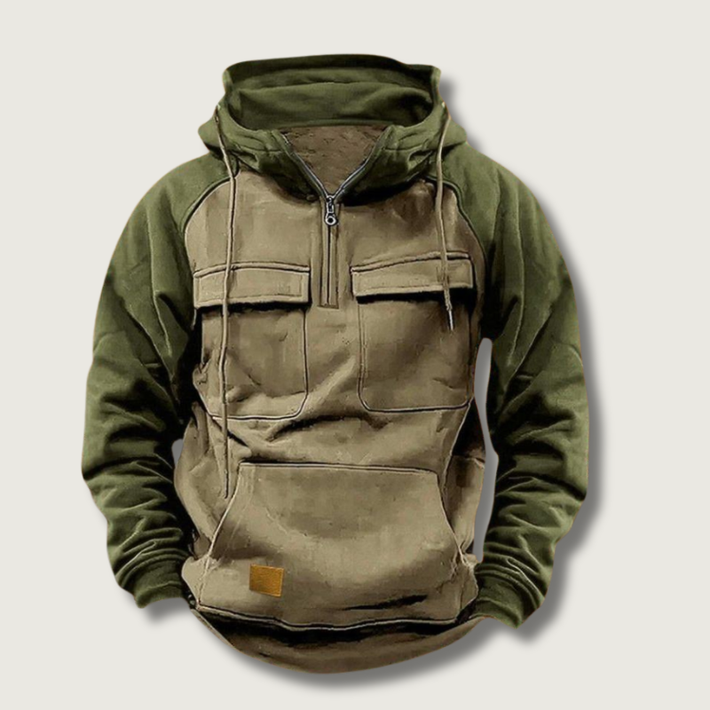 Quarter Zip Pullover Hoodie Men's Lightweight Cotton Blend Kangaroo Pocket Adjustable Hood Casual Outdoor Layering Piece
