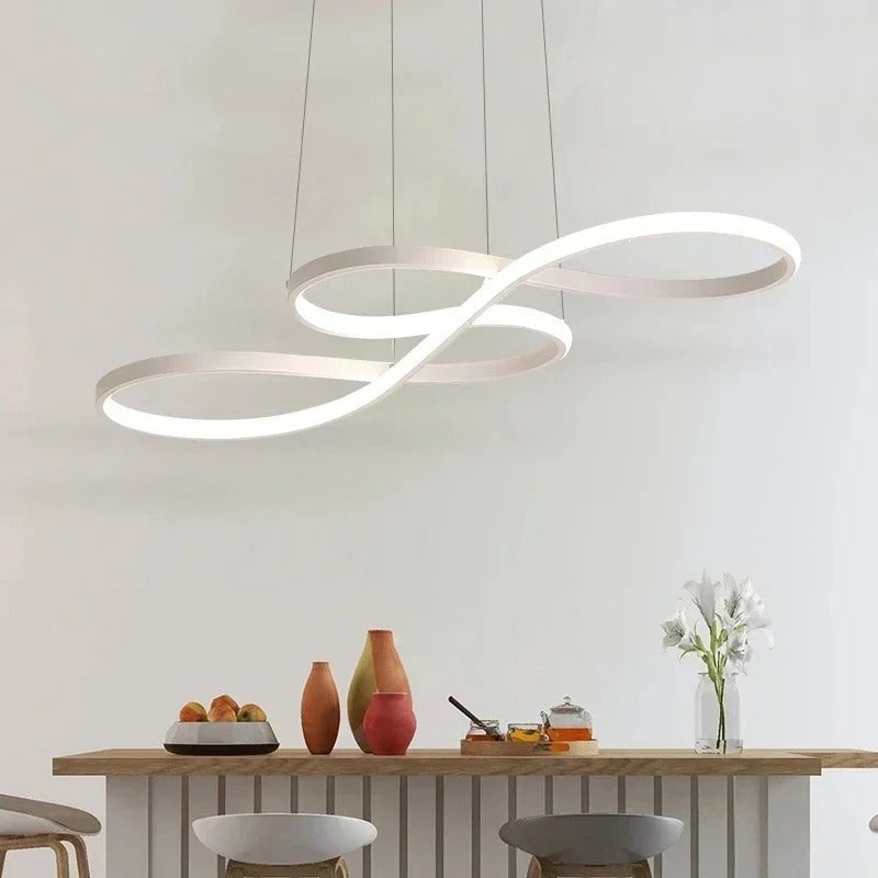 Modern Circle Hanging Fixture with Remote Dimming for Dining Room & Kitchen Island Adjustable Height 47 in Black White Gold Finish Contempor | Thomler