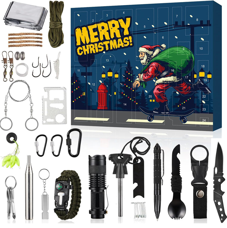 Outdoor Survival Gear Advent Calendar for Men – 24 Days of Adventure Tools for Camping Hiking Wilderness Exploration | Thomler