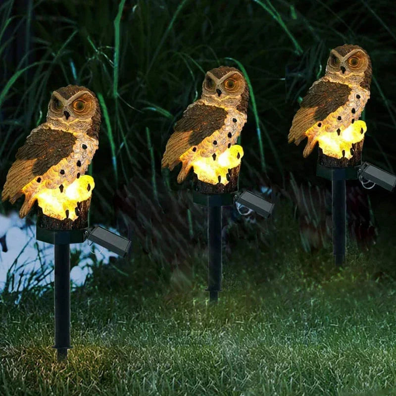 Decoratieve uil op zonne-energie voor tuinpaden, terras en tuin met automatische aan/uit warmwitte ledverlichting