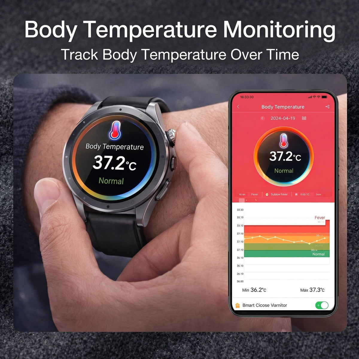 Slim horloge voor welzijn met AMOLED-scherm en activiteitenregistratie voor slaap- en bewegingsmonitoring