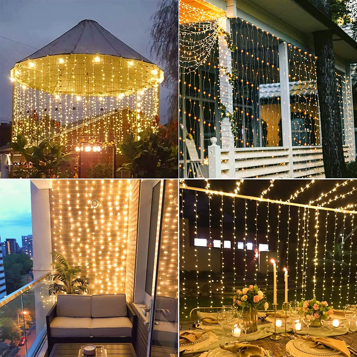 300-LED Waterproof Hanging String Lights Solar-Powered Backdrop for Patio Wedding Party Garden Fence Decor 7 ft x 10 ft Panel | Thomler