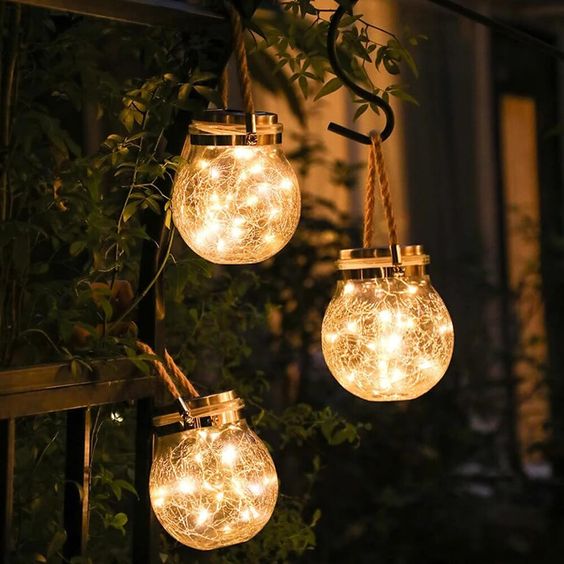 Outdoor Crackled Glass Solar Lantern with Auto Dusk Sensor & LED Light for Garden, Patio, Pathway & Porch Decor | Thomler