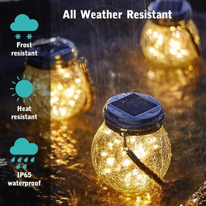 Outdoor Crackled Glass Solar Lantern with Auto Dusk Sensor & LED Light for Garden, Patio, Pathway & Porch Decor | Thomler