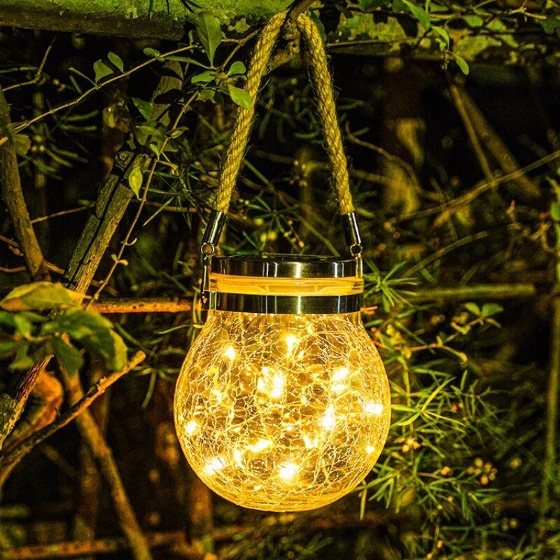 Outdoor Crackled Glass Solar Lantern with Auto Dusk Sensor & LED Light for Garden, Patio, Pathway & Porch Decor | Thomler