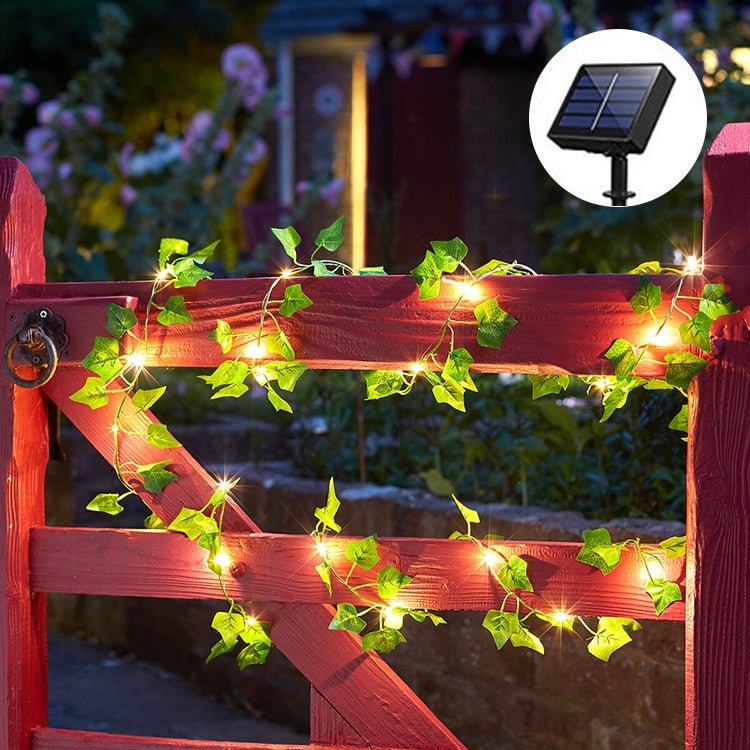 Outdoor Solar LED-lichtsnoer met bladvorm, voor terras, tuin, schutting, pergola en boomdecoratie, waterdicht, schemerschakelaar (auto aan/uit) | Thomler