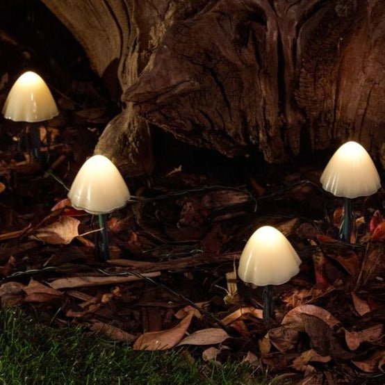 Whimsical Mushroom Solar LED Pathway Stakes 10-Pack PVC Waterproof Lights Automatic Dusk-to-Dawn Sensor Garden Patio Decor | Thomler