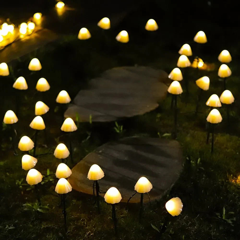Whimsical Mushroom Solar LED Pathway Stakes 10-Pack PVC Waterproof Lights Automatic Dusk-to-Dawn Sensor Garden Patio Decor | Thomler
