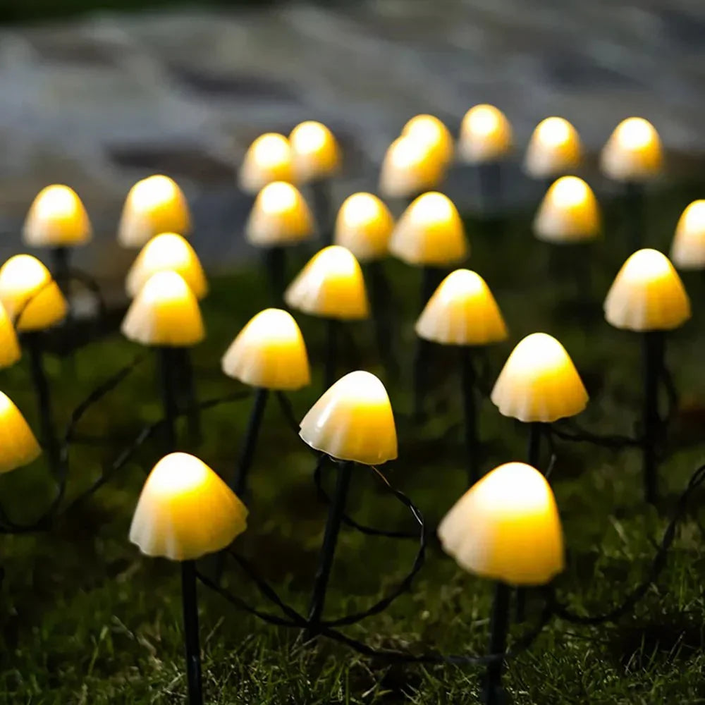 Whimsical Mushroom Solar LED Pathway Stakes 10-Pack PVC Waterproof Lights Automatic Dusk-to-Dawn Sensor Garden Patio Decor | Thomler