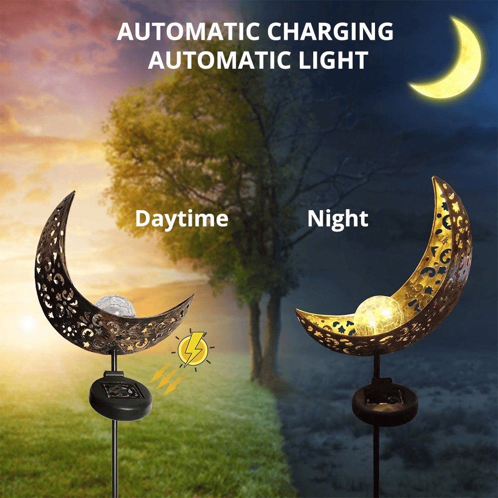 Crescent Stake Light Solar-Powered Pathway Marker Metal & Glass Garden Decor for Walkways Yards Outdoor Landscaping Automatic Dusk-to-Dawn | Thomler