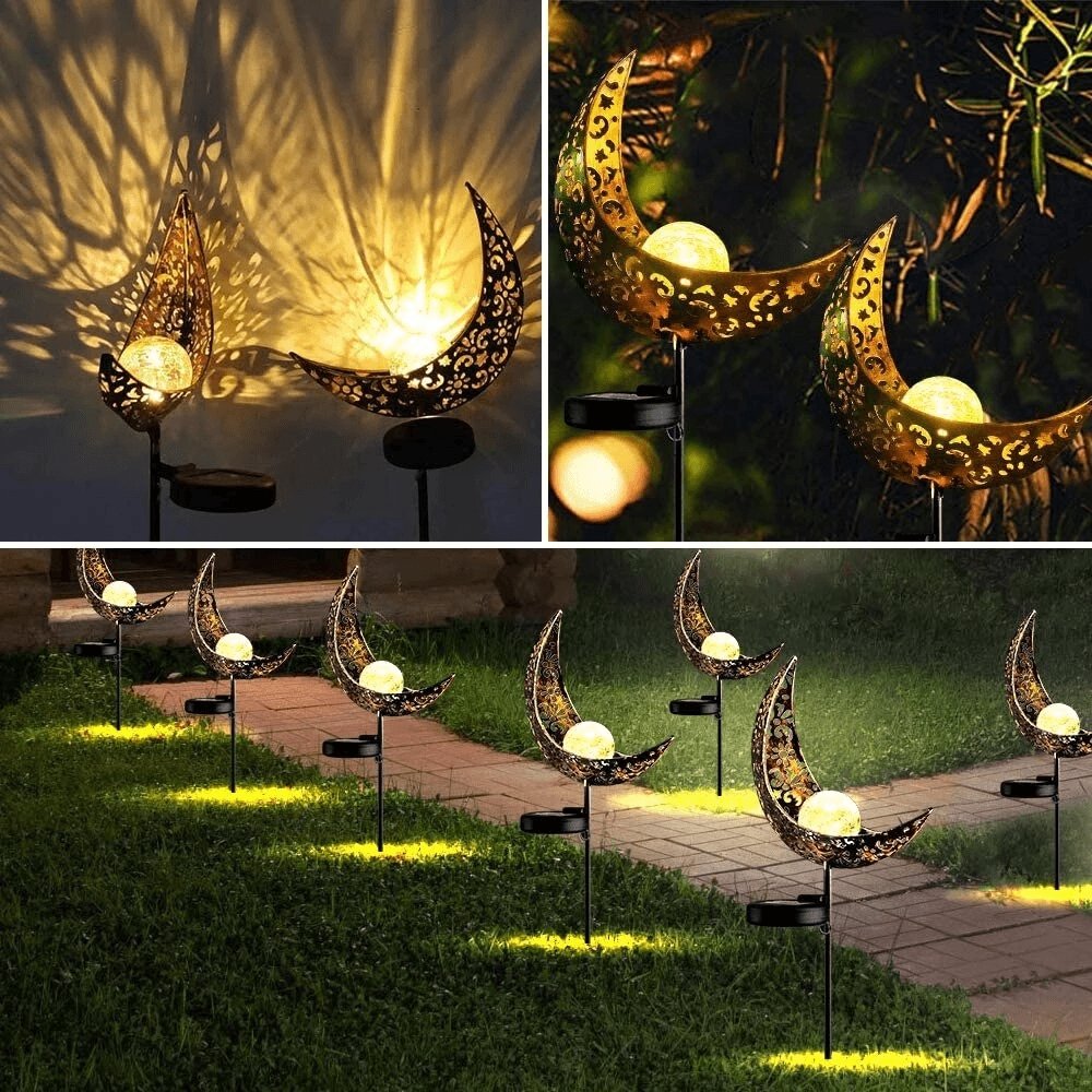 Crescent Stake Light Solar-Powered Pathway Marker Metal & Glass Garden Decor for Walkways Yards Outdoor Landscaping Automatic Dusk-to-Dawn | Thomler