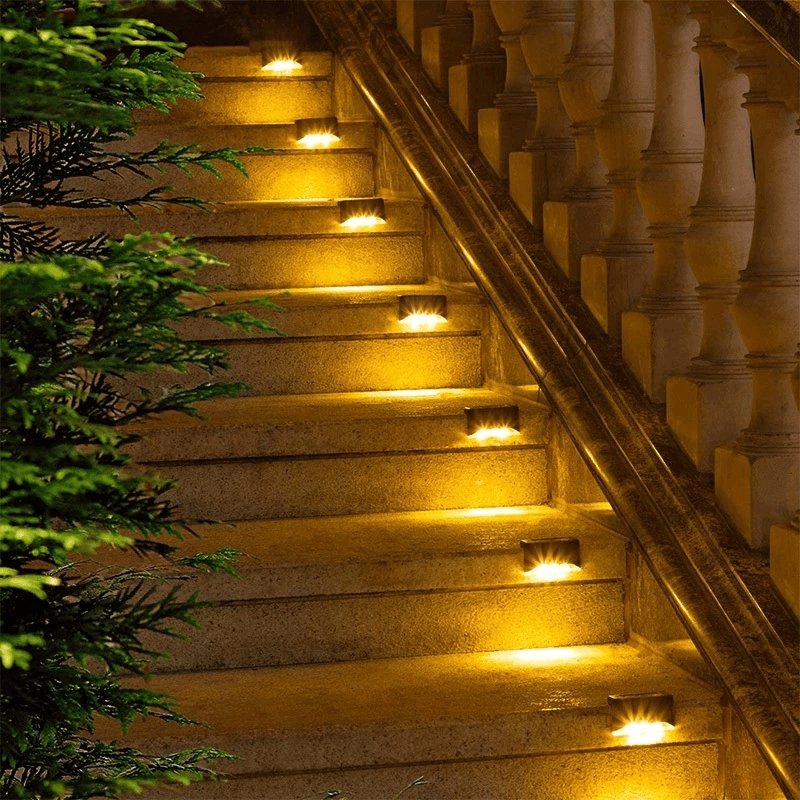 Lámpara solar para escalones exteriores, resistente a la intemperie IP65 con sensor automático de anochecer a amanecer, iluminación para escaleras, jardín, caminos, patio y porche | Thomler