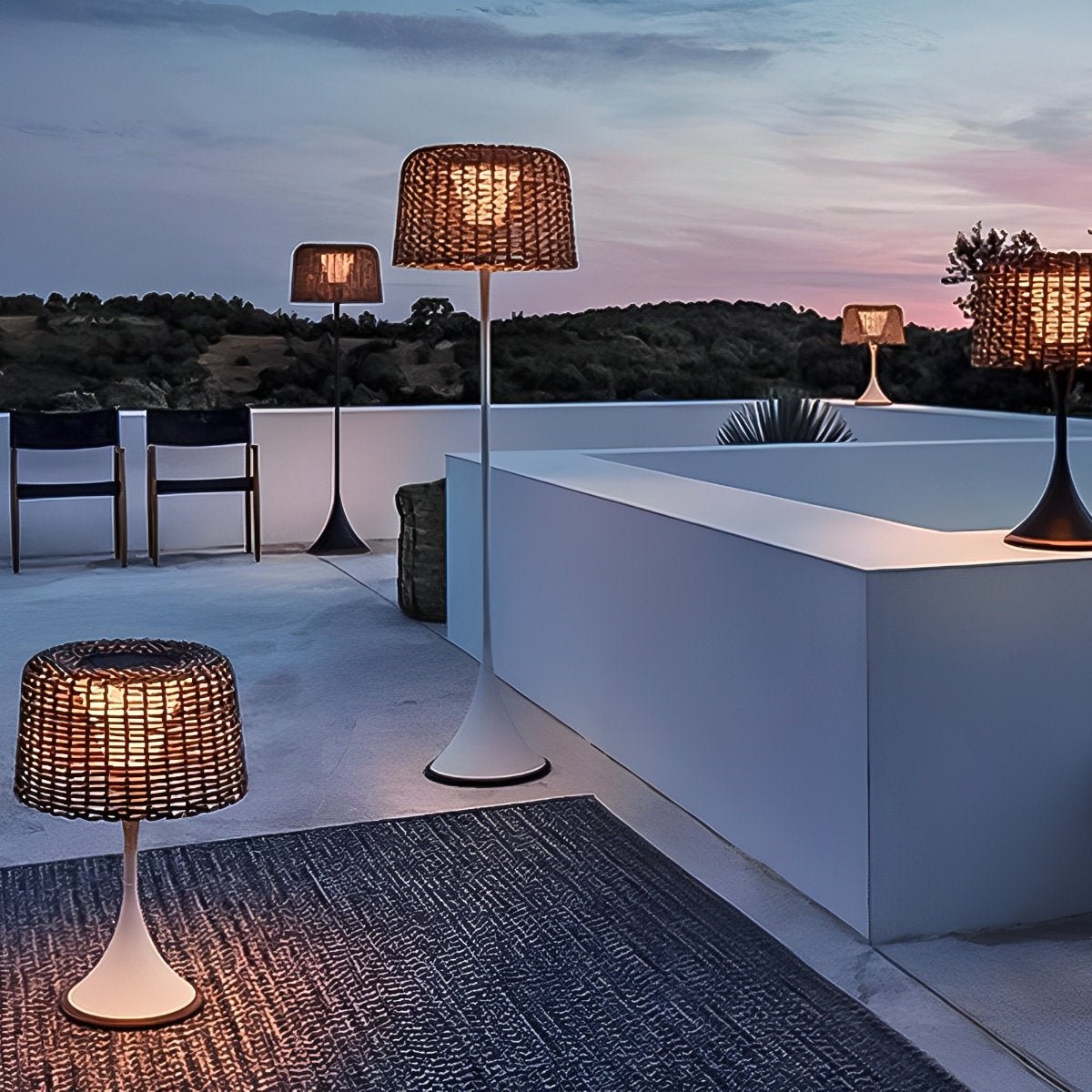 Woven Standing Patio Light 69 in Tall Weatherproof Warm White LED Solar or Plug-in Outdoor Garden Torch for Deck Poolside Terrace | Thomler