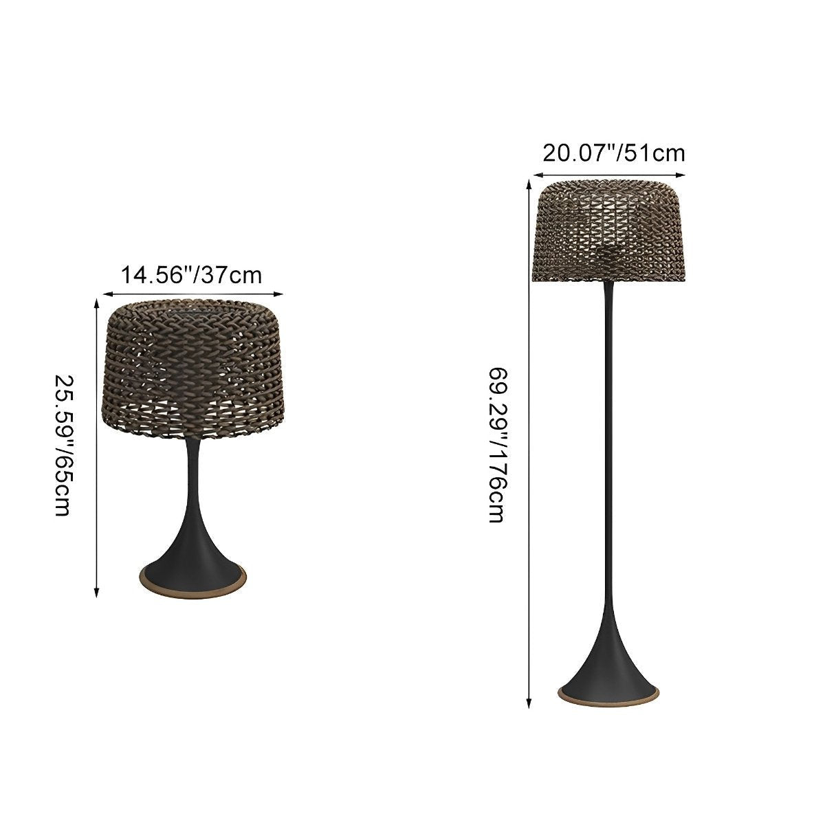 Woven Standing Patio Light 69 in Tall Weatherproof Warm White LED Solar or Plug-in Outdoor Garden Torch for Deck Poolside Terrace | Thomler