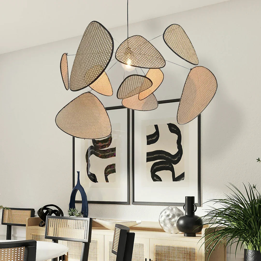 Geweven rotan hanglamp 47 inch ovaal natuurlijke vezel plafondlamp E27 fitting verstelbaar snoer eetkamer slaapkamer boho Scandinavisch Japandi | Thomler