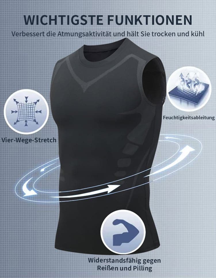Figurbetontes Unterhemd für Herren – Ärmelloses Kompressionsshirt mit Bruststütze – Atmungsaktive Neopren-Shapewear für Fitnessstudio, Büro & Alltag – Invi