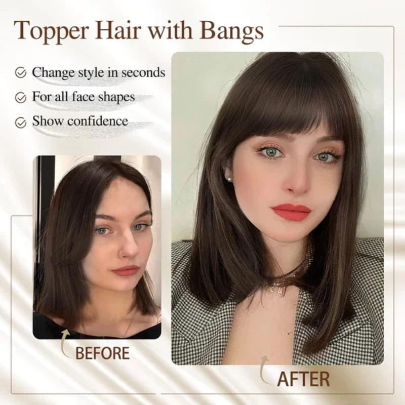 Clip-In Bangs Hairpiece with Side Swept Layers – Instant Fringe Look for Any Occasion | Natural Texture Heat Stylable | Thomler
