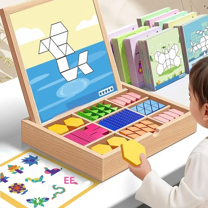Magnetisches Holz-Puzzle für Kinder – 180 oder 220 bunte Formteile mit Vorlagekarten – MINT-Lernspielzeug für Kreativität & Logik | Thomler