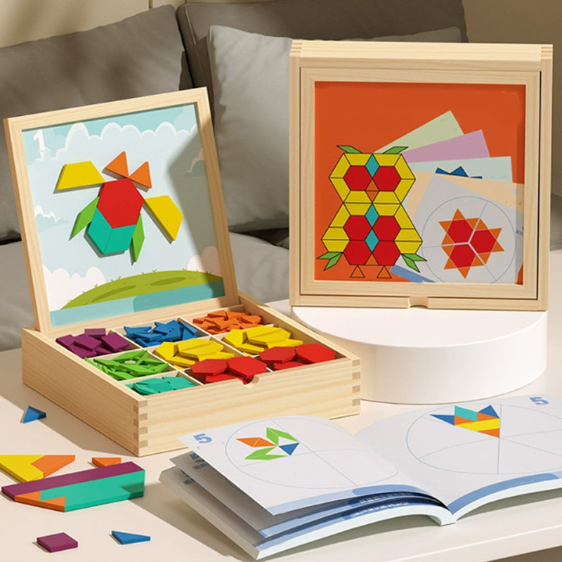 Magnetisches Holz-Puzzle für Kinder – 180 oder 220 bunte Formteile mit Vorlagekarten – MINT-Lernspielzeug für Kreativität & Logik | Thomler