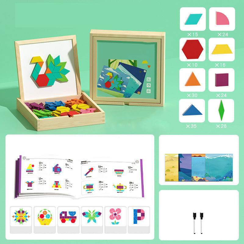 Magnetisches Holz-Puzzle für Kinder – 180 oder 220 bunte Formteile mit Vorlagekarten – MINT-Lernspielzeug für Kreativität & Logik | Thomler