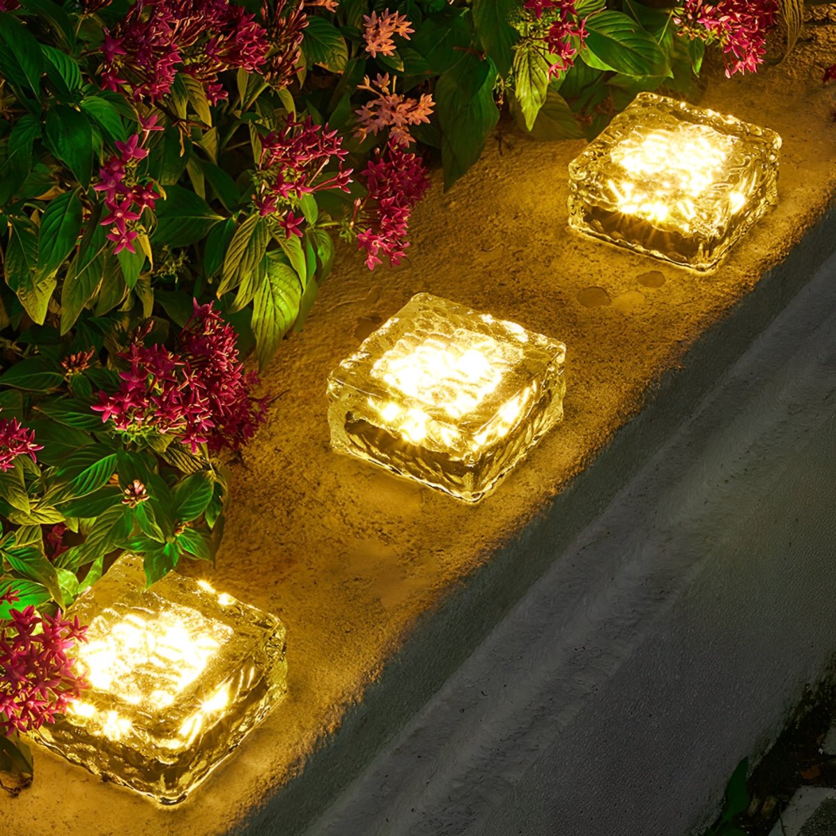 Luces solares para caminos con diseño de cubo de cristal para jardines y senderos, iluminación LED de jardín resistente a la intemperie con cambio de color