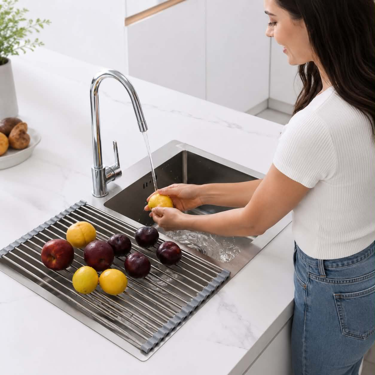 Escurridor plegable de acero inoxidable