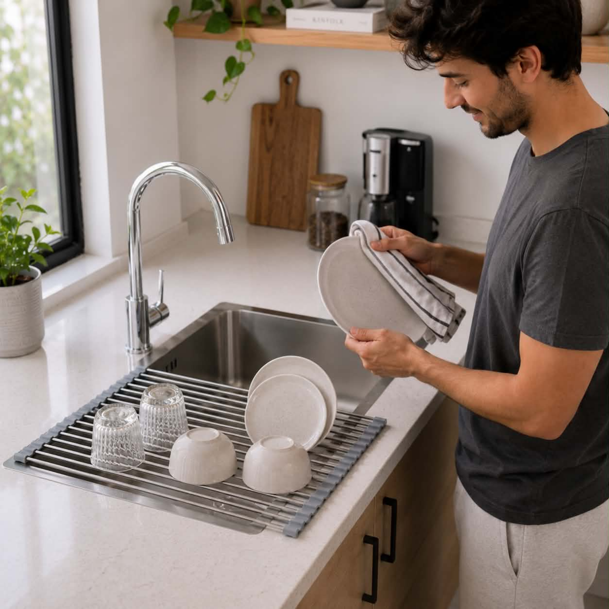Escurridor plegable de acero inoxidable